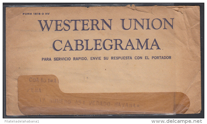 TELEG-19 CUBA. WESTERN UNION CABLEGRAM. TELEGRAPH. TELEGRAMA. TELEGRAM. 1950. CON CONTENIDO. TIPO XV. - Télégraphes