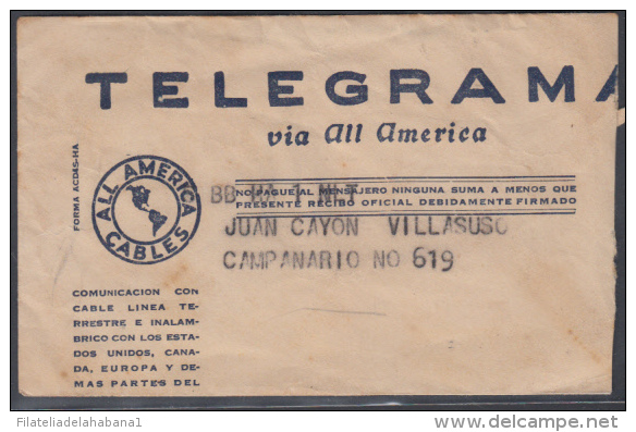 TELEG-20 CUBA. ALL AMERICA CABLE. TELEGRAPH. TELEGRAMA. TELEGRAM. 1946. CON CONTENIDO. TIPO XVI. - Télégraphes