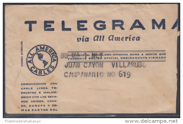 TELEG-20 CUBA. ALL AMERICA CABLE. TELEGRAPH. TELEGRAMA. TELEGRAM. 1946. CON CONTENIDO. TIPO XVI. - Telegrafo