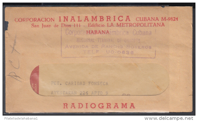 TELEG-21 CUBA. CORPORACION INALAMBRICA. TELEGRAPH. TELEGRAMA. TELEGRAM. 1955. CON CONTENIDO. TIPO XV. - Telegraphenmarken