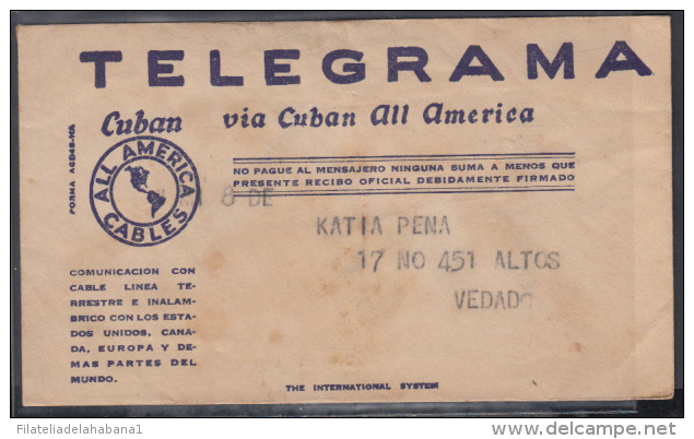 TELEG-22 CUBA. ALL AMERICA CABLE. TELEGRAPH. TELEGRAMA. TELEGRAM. 1946. CON CONTENIDO. TIPO XVI. - Telegraph