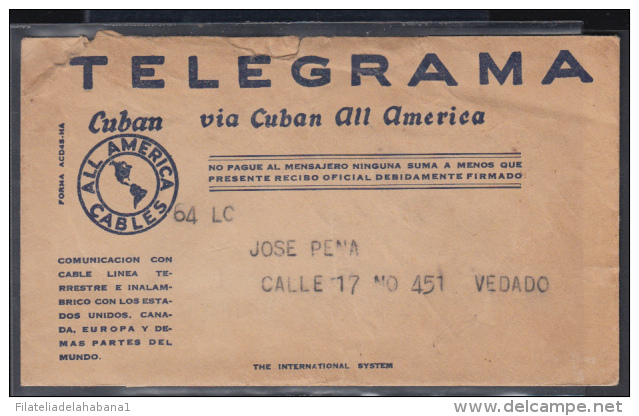 TELEG-25 CUBA. ALL AMERICA CABLE. TELEGRAPH. TELEGRAMA. TELEGRAM. 1945. CON CONTENIDO. TIPO XVI. - Telégrafo