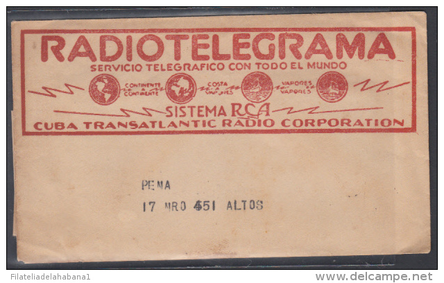 TELEG-30 CUBA TRANSATLANTIC RADIO Co. RADIOTELEGRAMA. TELEGRAPH. TELEGRAM. 1947. CON CONTENIDO. TIPO XXI. - Telégrafo