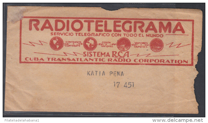 TELEG-31 CUBA TRANSATLANTIC RADIO Co. RADIOTELEGRAMA. TELEGRAPH. TELEGRAM. 1946. CON CONTENIDO. TIPO XX. - Telégrafo