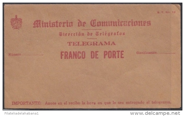 TELEG-33 CUBA. TELEGRAFO DE ESTADO. TELEGRAPH. SOBRE DE TELEGRAMA. TELEGRAM. CIRCA 1950. TIPO II. - Telegraph