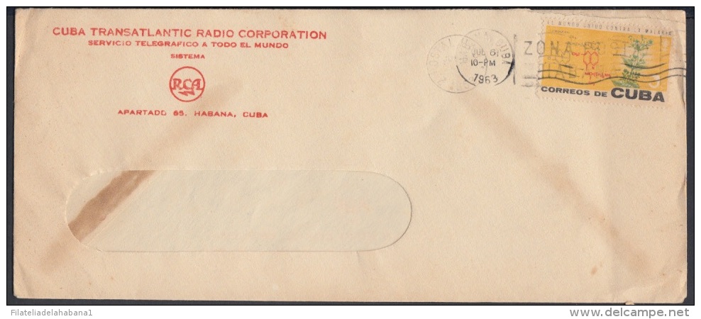 TELEG-36 CUBA TRANSATLANTIC RADIO Co. RADIOTELEGRAMA. TELEGRAPH. TELEGRAM. 1963. TIPO XXIII. BANDELETA: ZONA POSTAL. - Télégraphes