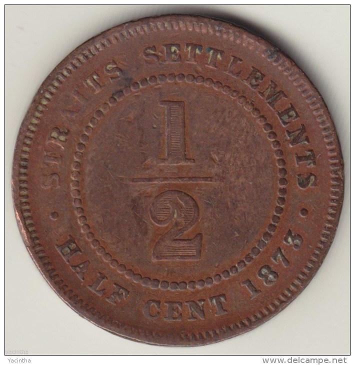 @Y@  STRAITS SETTLEMENTS 1/2 Cent 1873 Copper (2763) - India