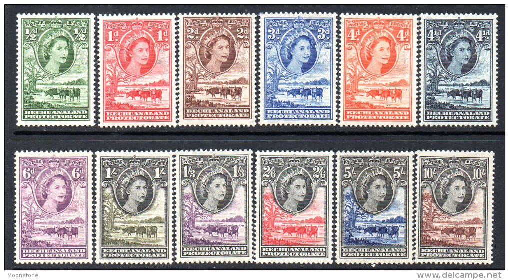 Bechuanaland 1955-8 Definitive Set Of 12, Lightly Hinged Mint - 1885-1964 Bechuanaland Protectorate