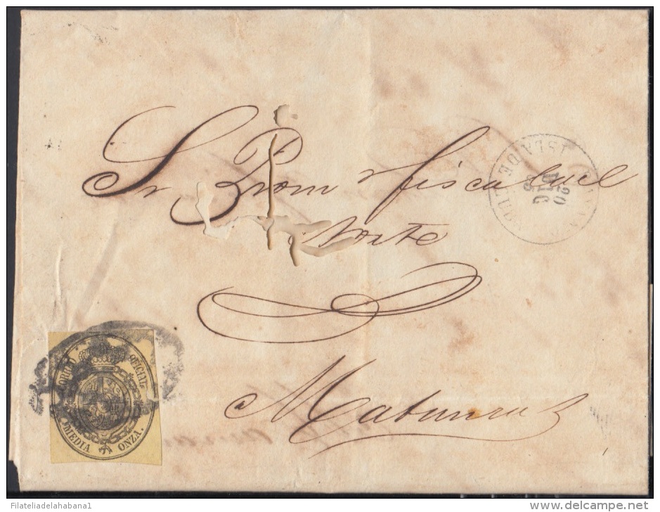 1858-H-87 CUBA ESPAÑA SPAIN. ANTILLAS. ISABEL II. 1858. Ed.6. &frac12; Oz. CARTA CORREO OFICIAL. MARCA DE BAYAMO. 1865. - Voorfilatelie