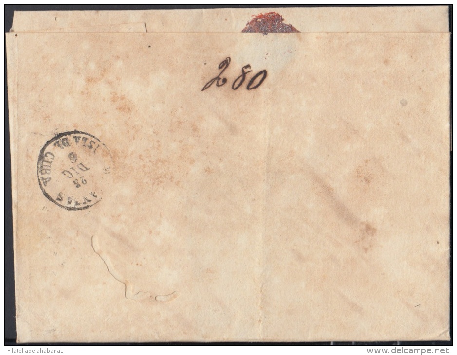 1858-H-87 CUBA ESPAÑA SPAIN. ANTILLAS. ISABEL II. 1858. Ed.6. &frac12; Oz. CARTA CORREO OFICIAL. MARCA DE BAYAMO. 1865. - Voorfilatelie