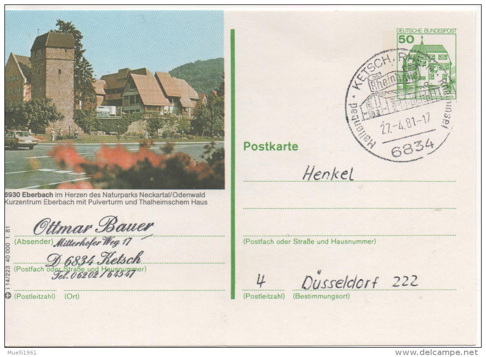 Nr. 3471, Ganzsache Deutsche Bundespost,  Eberbach - Illustrated Postcards - Used