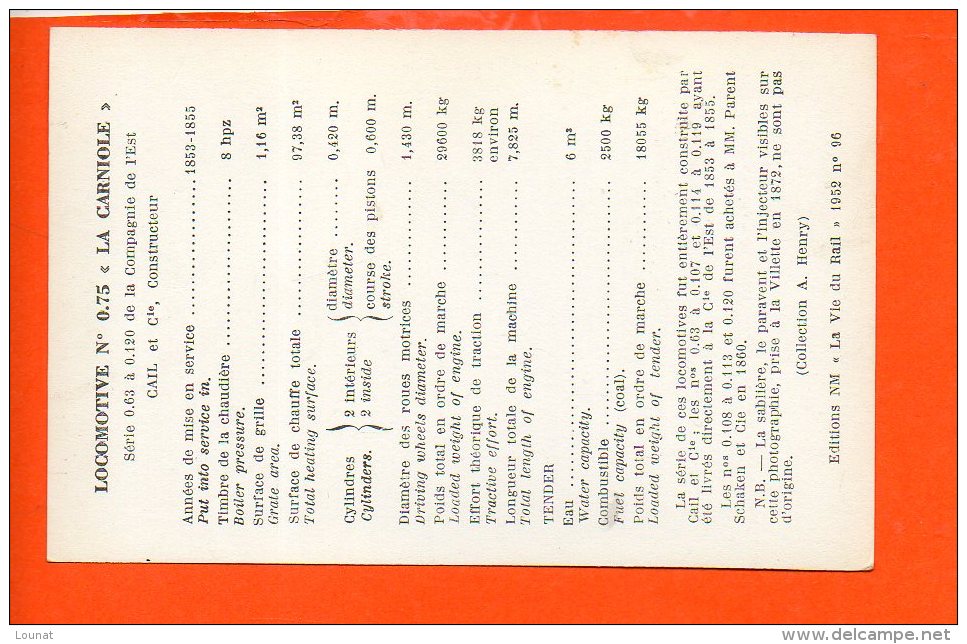 Train - Locomotive N°0.75 "La Carniole" Editions NM "la Vie Du Rail" 1952 N°96 - Trains