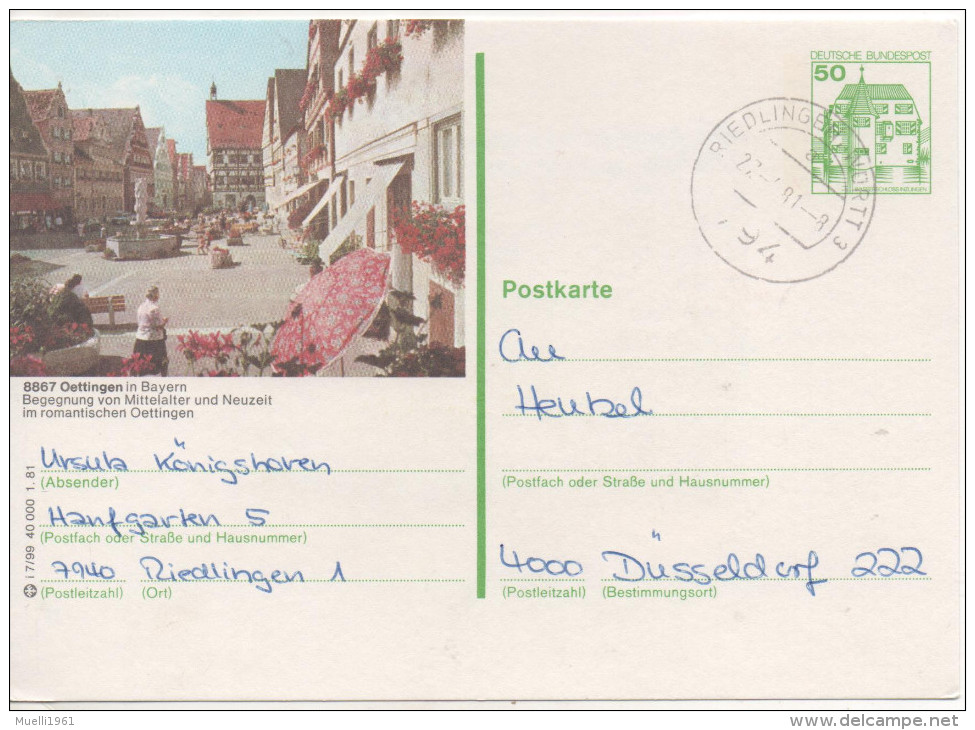 Nr. 3480, Ganzsache Deutsche Bundespost,  Oettingen - Cartoline Illustrate - Usati