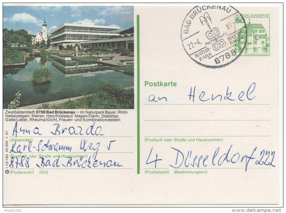 Nr. 3481, Ganzsache Deutsche Bundespost,  Bad Brückenau - Illustrated Postcards - Used