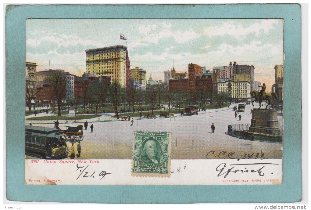 NEW  YORK  -  UNION  SQUARE  -  1907  -  CARTE  PRECURSEUR  - - Piazze