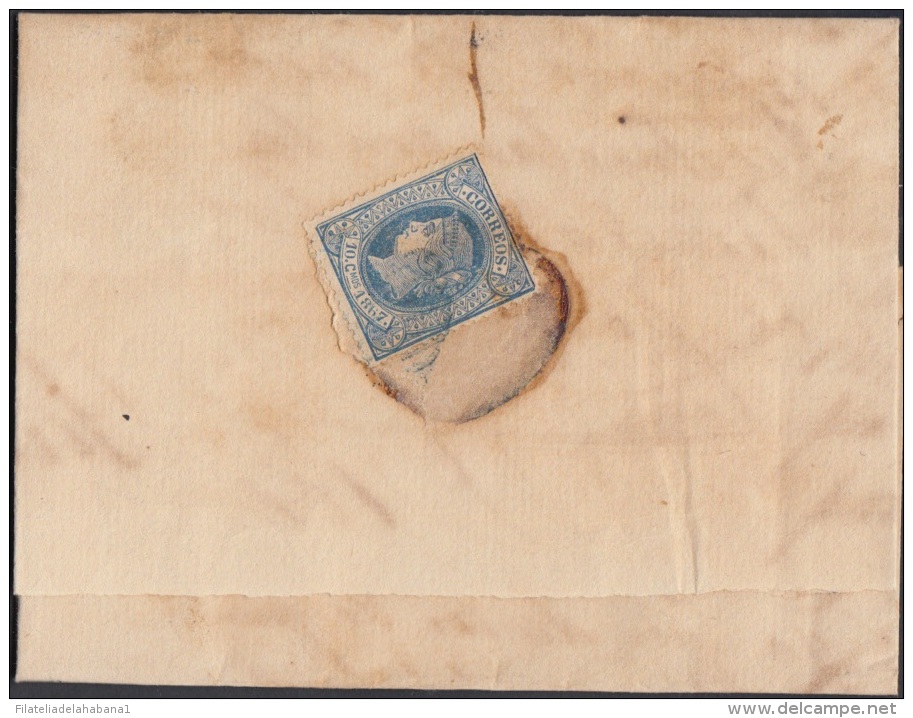 1867-H-9 CUBA ESPAÑA SPAIN. ANTILLAS. ISABEL II. 1867. Ed.19. 10c. SOBRE CORREO OFICIAL. SELLO USADO COMO CIERRE. - Prefilatelia