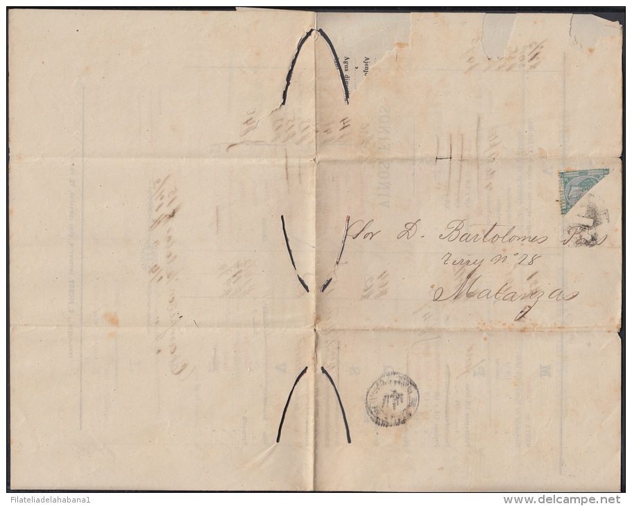1884-H-6 CUBA ESPAÑA SPAIN. ANTILLAS. ALFONSO XII. 1884. Ed.62. 1c FACTURA EN UNA. ENVUELTA. TARIFA DE IMPRESOS. - Voorfilatelie