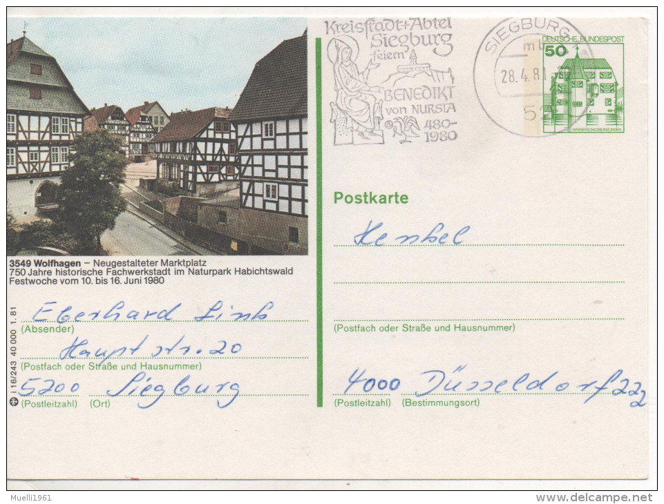 Nr. 3489, Ganzsache Deutsche Bundespost,  Wolfhagen - Cartes Postales Illustrées - Oblitérées