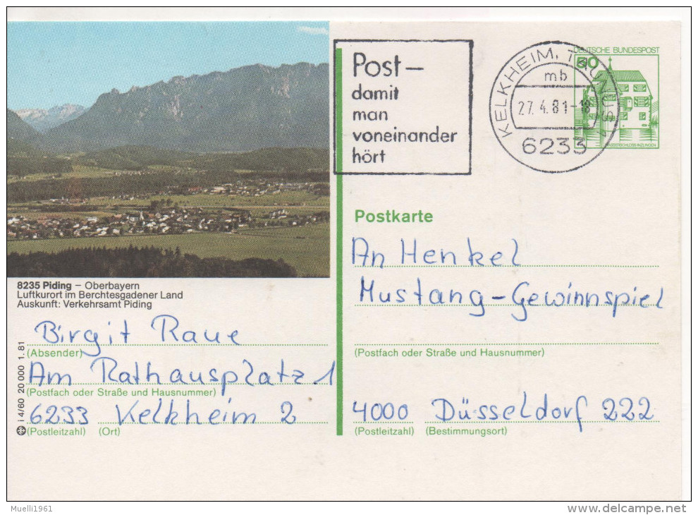 Nr. 3490, Ganzsache Deutsche Bundespost,  Piding - Cartoline Illustrate - Usati