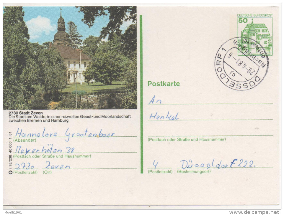 Nr. 3491, Ganzsache Deutsche Bundespost,  Stadt Zeven - Illustrated Postcards - Used