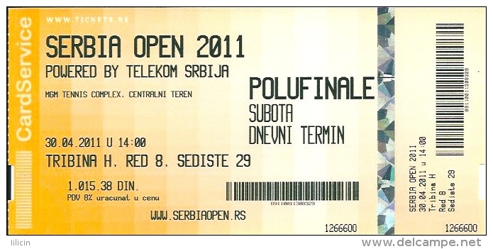 Sport Match Ticket UL000257 - Tennis: Serbia Open Belgrade 2011-04-30 - Eintrittskarten