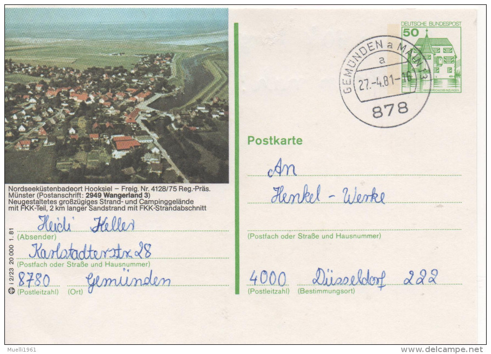 Nr. 3492, Ganzsache Deutsche Bundespost,  Wangerland - Cartoline Illustrate - Usati