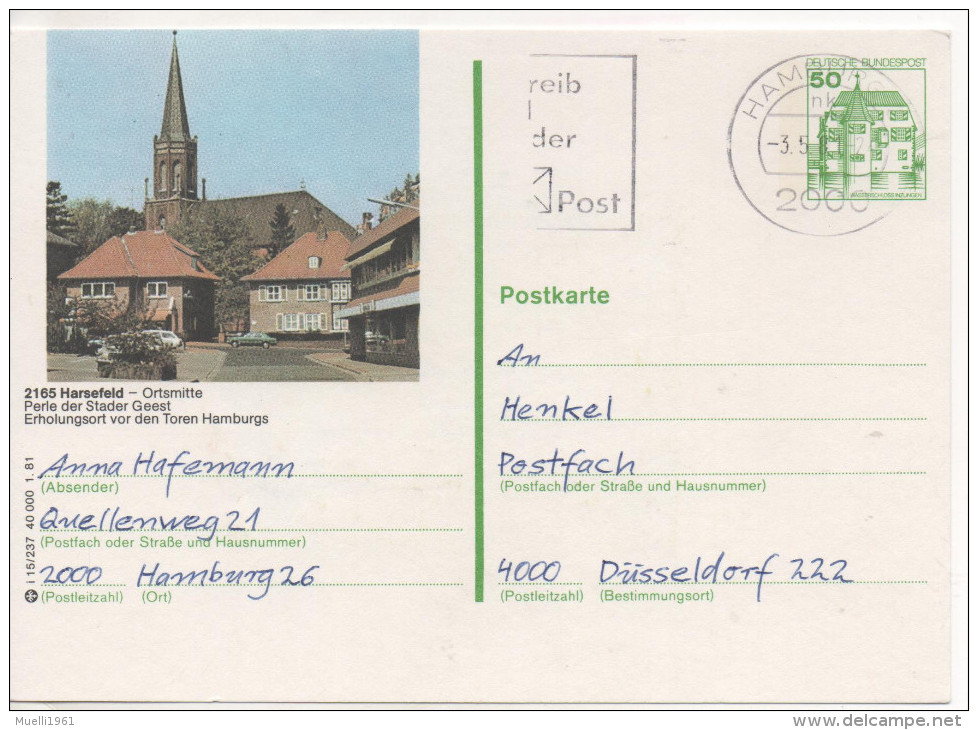 Nr. 3493, Ganzsache Deutsche Bundespost,  Harsefeld - Illustrated Postcards - Used