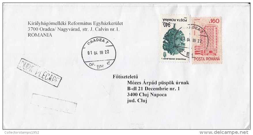 FM10784- TREE, HOTEL, STAMPS ON COVER, 1999, ROMANIA - Lettres & Documents