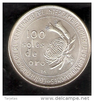 MONEDA DE PLATA DE PERU DE 100 SOLES DE ORO DEL AÑO 1973 DEL CENT. COMERCIAL PERU-JAPON (COIN) SILVER-ARGENT - Perú