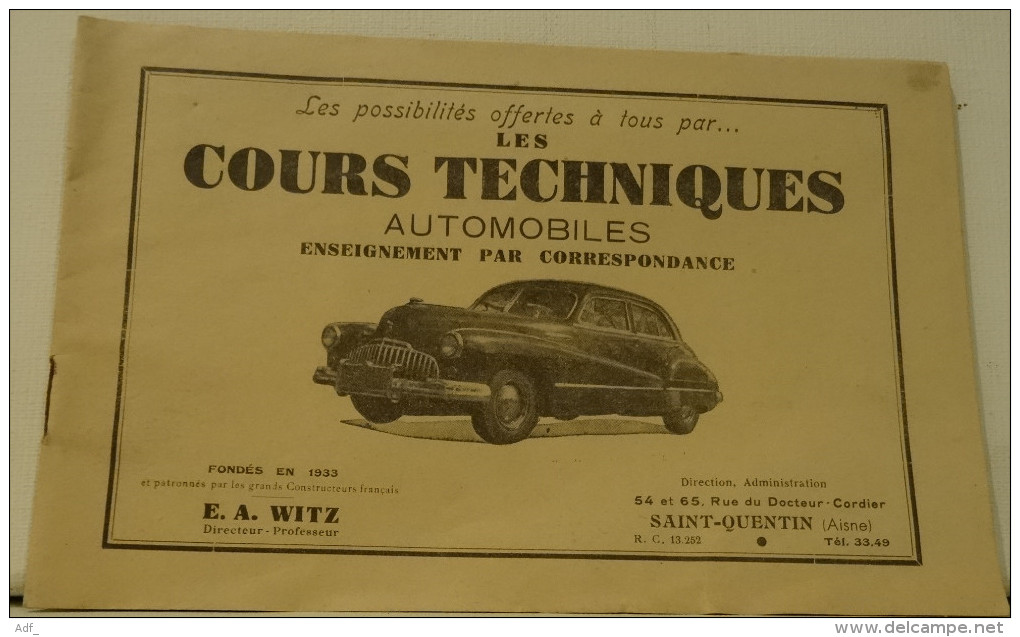 CARNET PUB POUR RECEVOIR DES COURS TECHNIQUES AUTOMOBILE S AUTO VOITURE GARAGE REPARATION S SAINT QUENTIN 02 AISNE - Collections