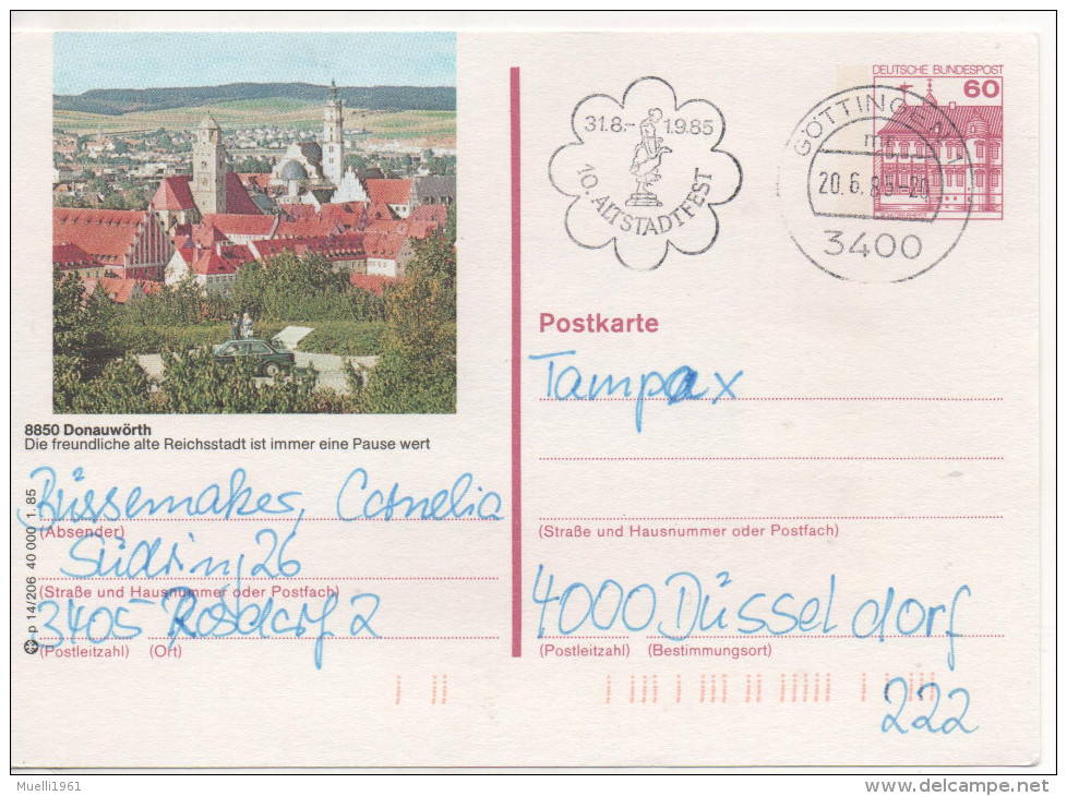 Nr. 3506, Ganzsache Deutsche Bundespost,  Donauwörth - Cartoline Illustrate - Usati