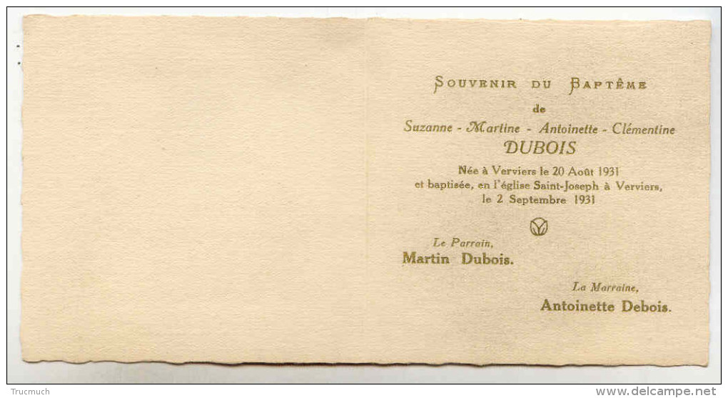 Souvenir Du Baptème De DUBOIS Suzanne  *Verviers * - Geboorte & Doop