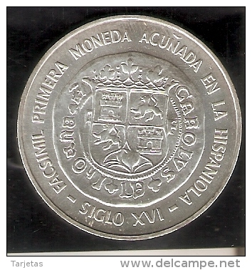 MONEDA DE PLATA DE LA REP. DOMINICANA DE 10 PESOS DEL AÑO 1975 DE LA 1ª MONEDA ACUÑADA HISPANIOLA (COIN) SILVER-ARGENT. - Dominicaine