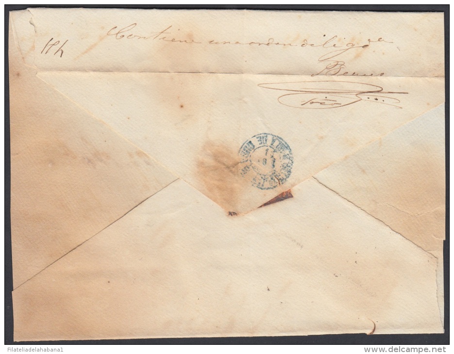 1863-H-13 CUBA ESPAÑA SPAIN. ANTILLAS. ISABEL II. 1863. CORREO OFICIAL. SOBRE CON FECHADOR BAHIA HONDA SIN CENTRO. - Prefilatelia