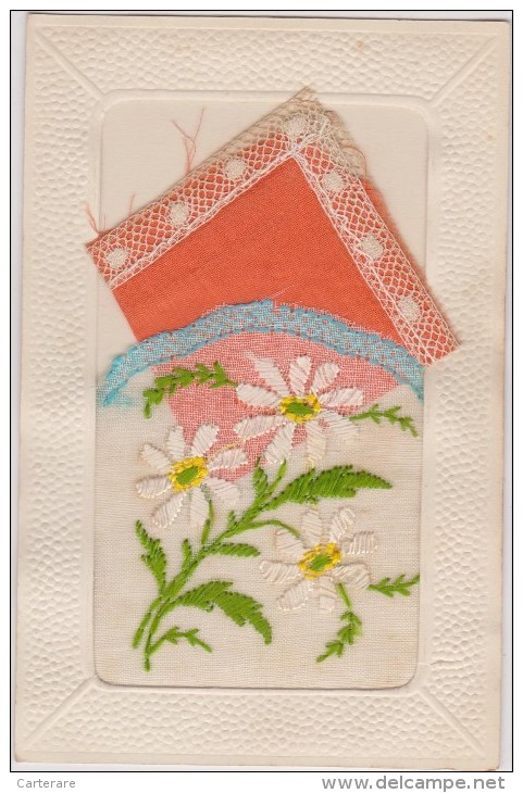 Cpa,1925,oeuvre D´art,carte Artisanale,brodée à La Main,avec Mouchoir,et Fleurs,parfait,recherchée - Kunstgegenstände