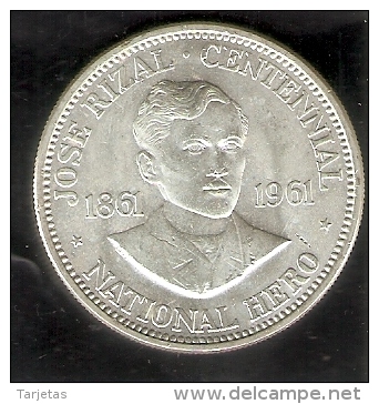 MONEDA DE PLATA DE FILIPINAS DE 1 PISO DEL AÑO 1961 DE JOSE RIZAL (COIN) SILVER-ARGENT - Filipinas