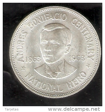 MONEDA DE PLATA DE FILIPINAS DE 1 PISO DEL AÑO 1963 DE ANDRES BONIFACIO (COIN) SILVER-ARGENT - Filipinas