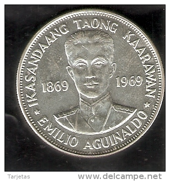 MONEDA DE PLATA DE FILIPINAS DE 1 PISO DEL AÑO 1969 DE IKASANDAANG TAONG  (COIN) SILVER-ARGENT - Filippijnen