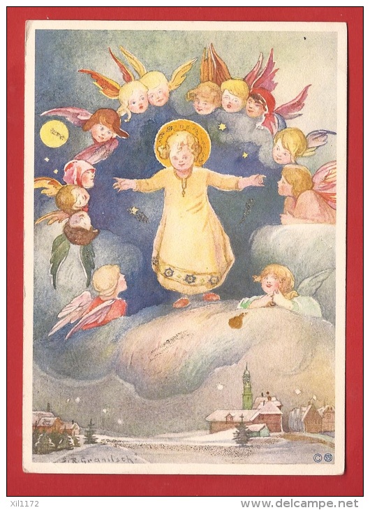 NT-34 Petit Jésus Entouré D'anges, Noël. Mention Au Dos : Joyeux Noel Du Cercle D'Hommes De La Paroisse Catholique. - Anges