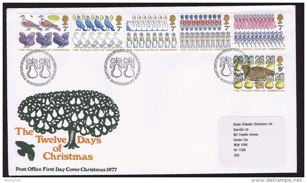 1977  The Twelve Days Of Christmas  Official FDC - 1971-1980 Decimal Issues