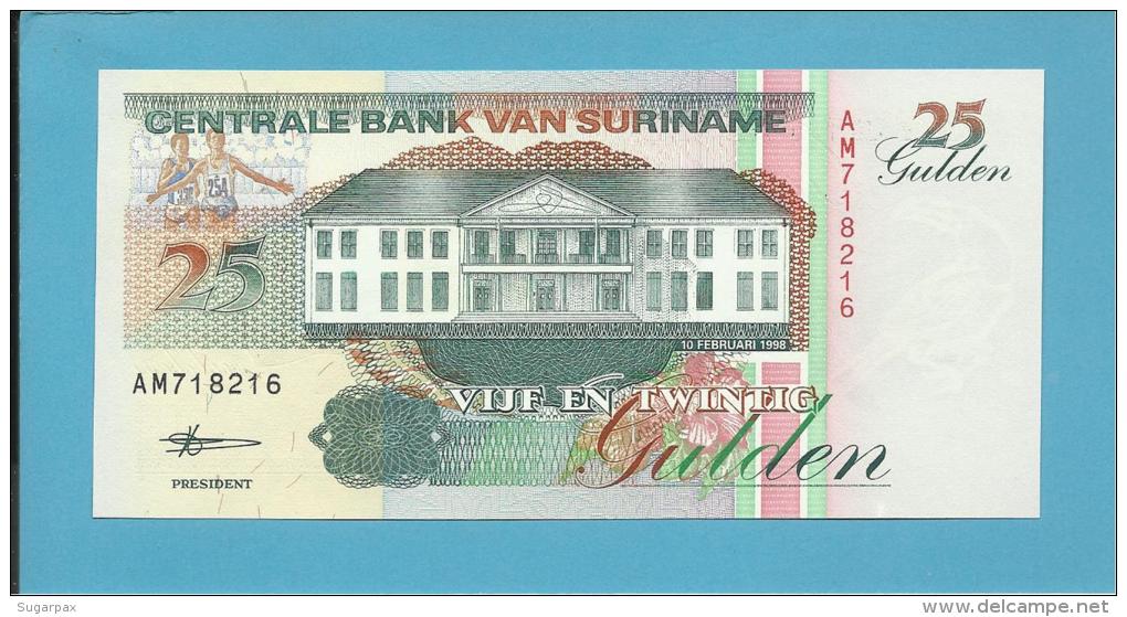 SURINAM - 25 GULDEN - 10.02.1998 - Pick 138.d - UNC. - Wmk. Toucan - 2 Scans - Suriname