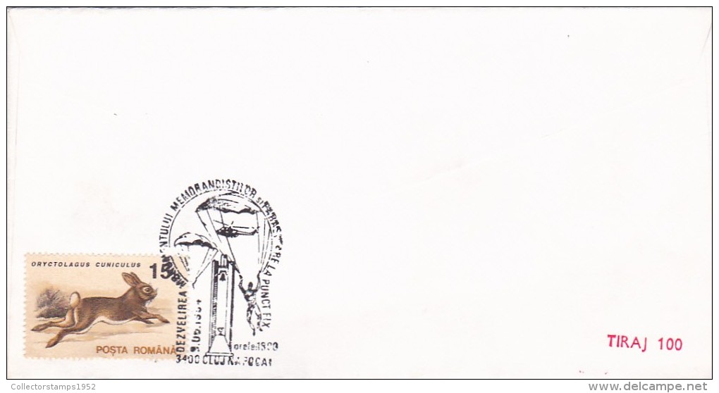 3758A PARACHUTING, 1994,SPECIAL COVER, ROMANIA - Parachutting