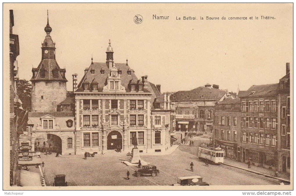 BELGIQUE - NAMUR - LE BEFFROI LA BOURSE DU COMMERCE ET LE THEATRE - TRAMWAY VEHICULES ANCIENS - Other & Unclassified