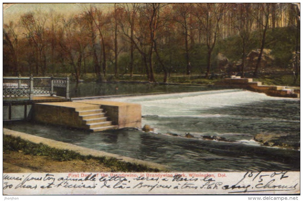 United States - Postcard Circulated 1907 - First Dam Of The Brandywine,in Brandywine Park ,Wilmington  -2/scans - Wilmington