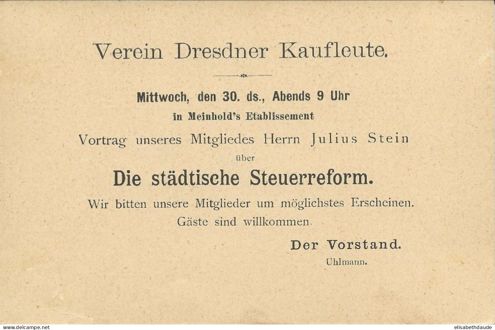 PRIVAT-STADTPOST - CARTE ENTIER De DRESDEN Avec RARE REPIQUAGE AU DOS De La VEREIN DRESDNER KAUFLEUTE - THEME ABEILLE - Privatpost