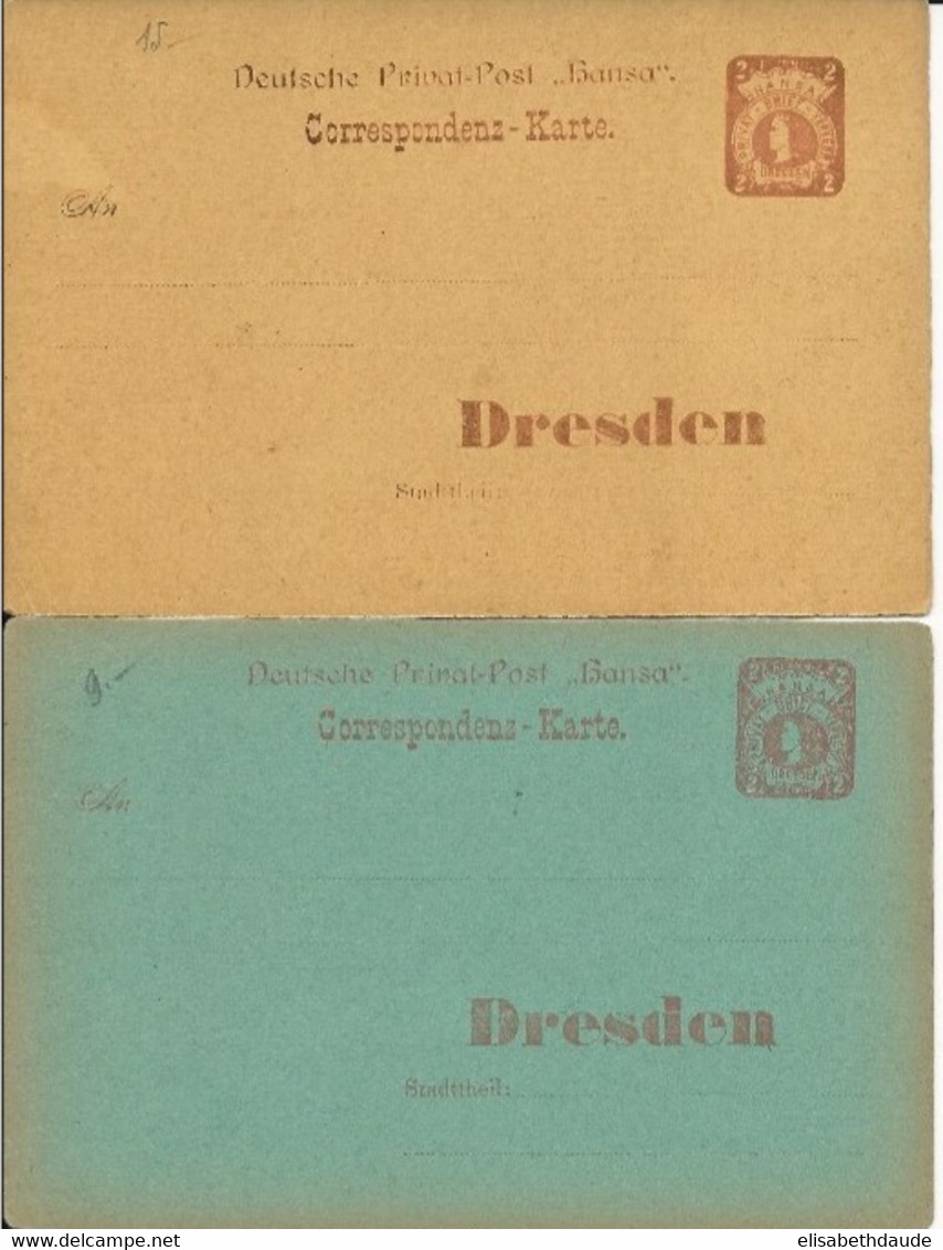 PRIVAT-STADTPOST - 2 CARTES ENTIER De DRESDEN - FIRME HANSA - Postes Privées & Locales