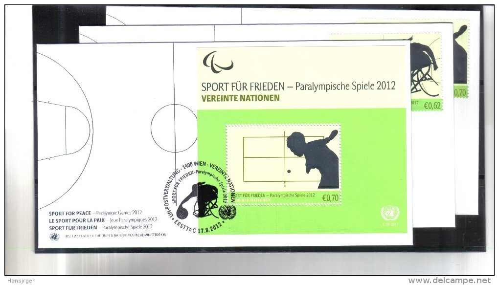 BOX525 UNO WIEN 2012  FDC FIRST DAY COVER 3 TÜCK FDC SATZ Und BLOCK PARALYMPISCHE SPIELE - Briefe U. Dokumente