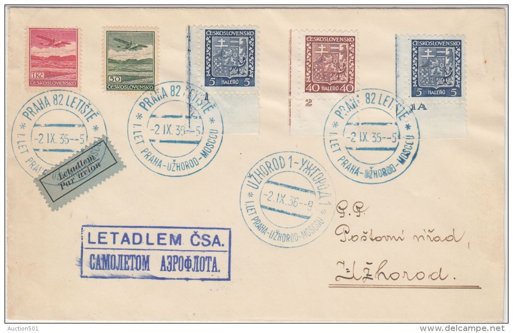 24176 1st Flight PRAHA UZHOROD MOSCOW 1936 - GF - Lettres & Documents