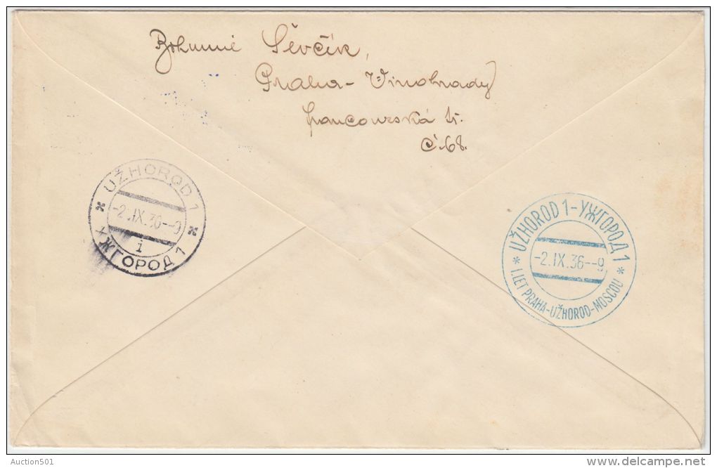 24176 1st Flight PRAHA UZHOROD MOSCOW 1936 - GF - Lettres & Documents