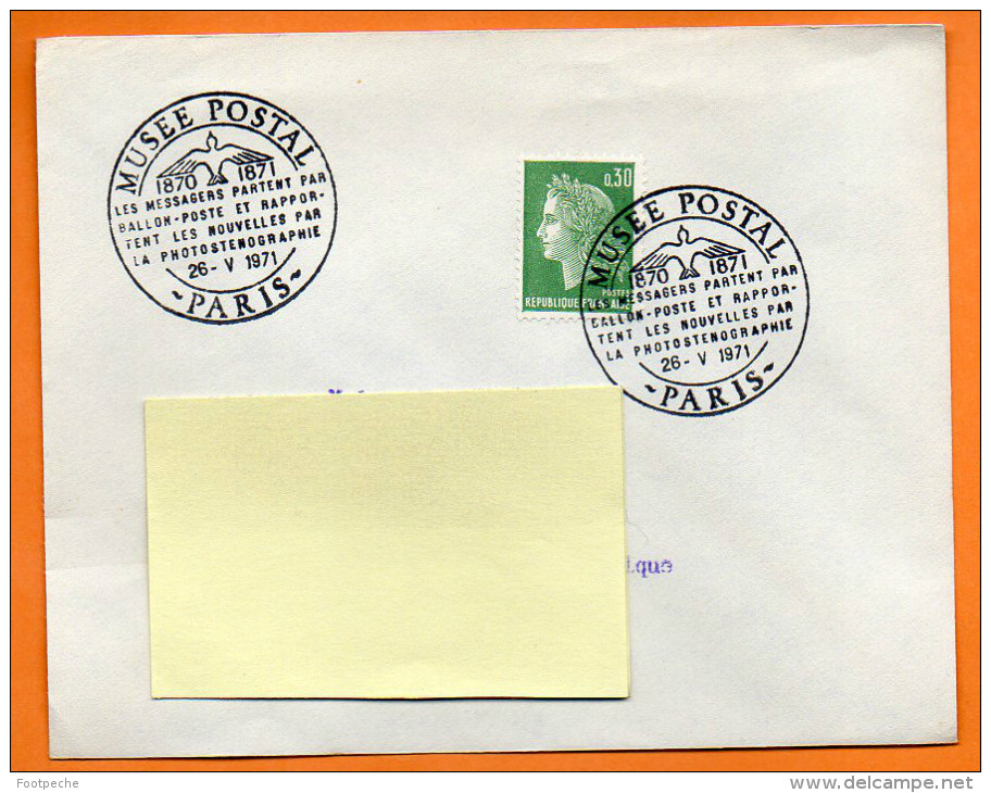 PARIS  MUSEE POSTAL    26 / 5 / 1971 Lettre Entière N° I 950 - Gedenkstempels